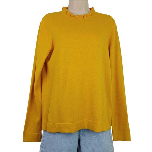 J.Crew Women's SZ M Cotton Ruffleneck Sweater Yellow AS298 NWT - Picture 2 of 6